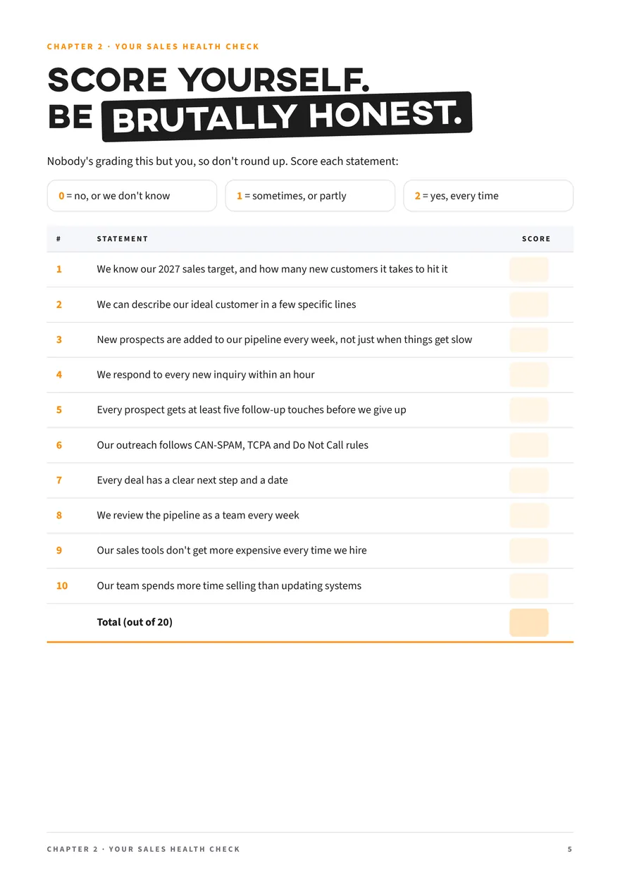 Page 5 of Grow Your Sales in 2027: the ten-statement sales health check, scored out of 20